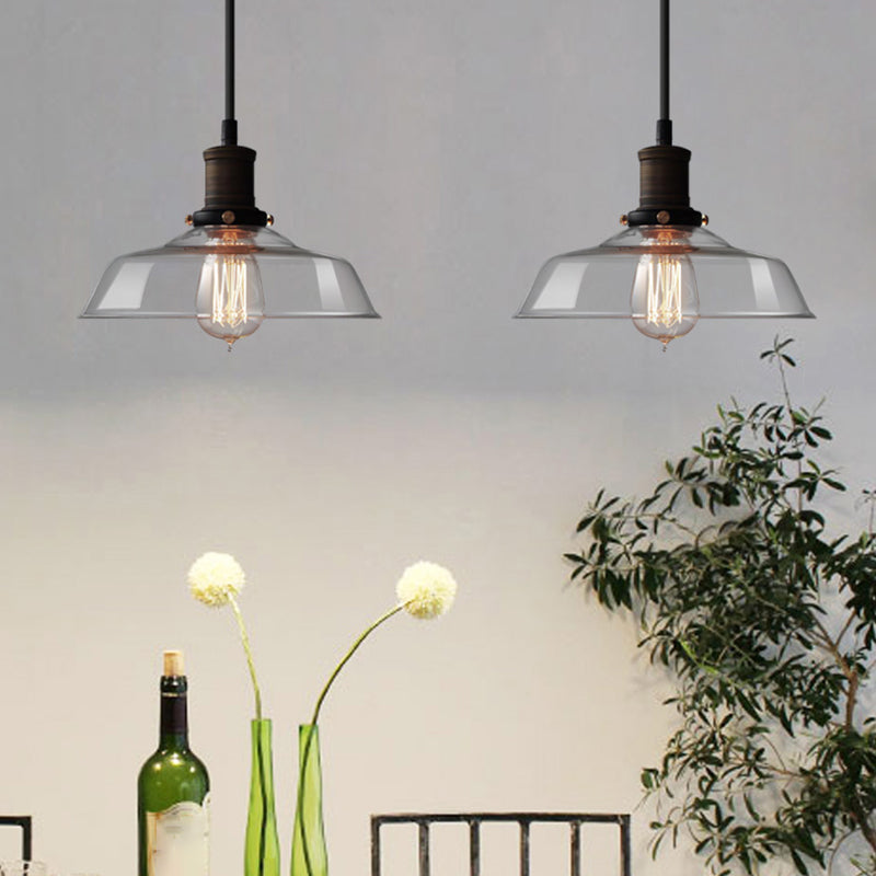 Glass Shaded Dining Room Pendant Lighting Industrial 1 Head Brass Suspension Light