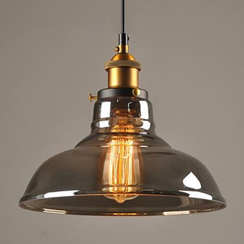 Glass Shaded Dining Room Pendant Lighting Industrial 1 Head Brass Suspension Light