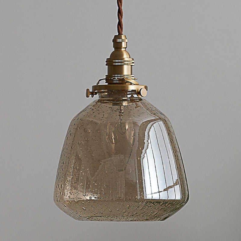 Glass Shade Pendant Light Fixture Tapered 1-Light Industrial Style Brass Hanging Light