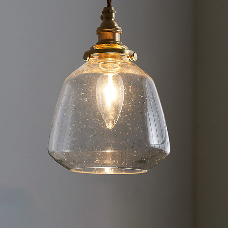 Glass Shade Pendant Light Fixture Tapered 1-Light Industrial Style Brass Hanging Light