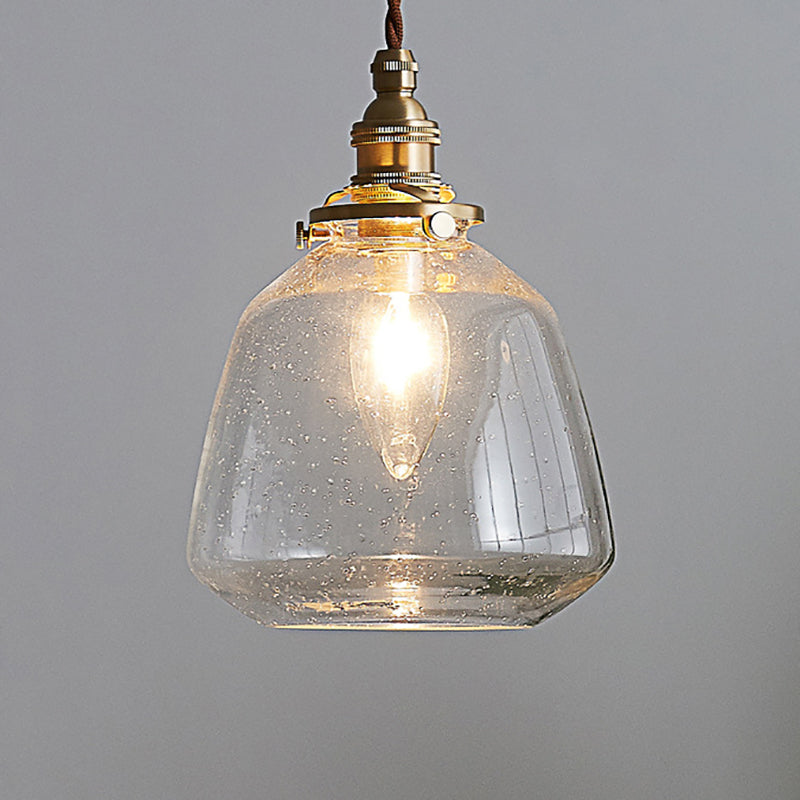 Glass Shade Pendant Light Fixture Tapered 1-Light Industrial Style Brass Hanging Light