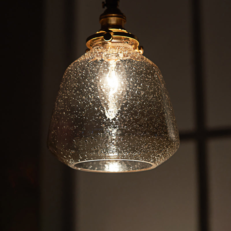 Glass Shade Pendant Light Fixture Tapered 1-Light Industrial Style Brass Hanging Light