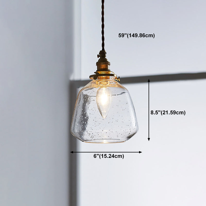 Glass Shade Pendant Light Fixture Tapered 1-Light Industrial Style Brass Hanging Light