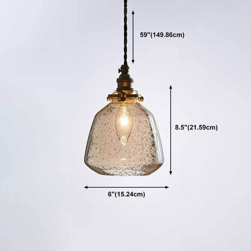 Glass Shade Pendant Light Fixture Tapered 1-Light Industrial Style Brass Hanging Light