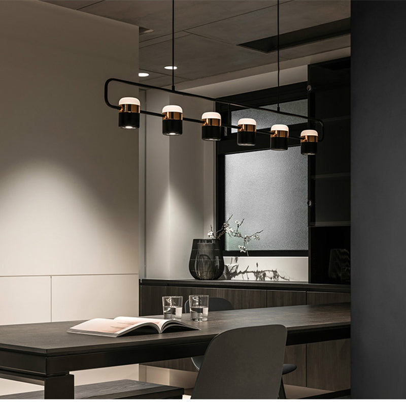 Modern Cylinder Island Light Fixture Multi-Head Restaurant Hanging Lamp with Acrylic Shade