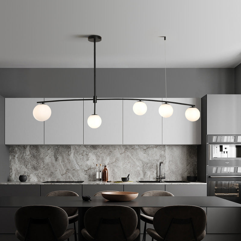 Modern Metal Island Light Fixture Multi-Head Restaurant Hanging Lamp with Glass Shade