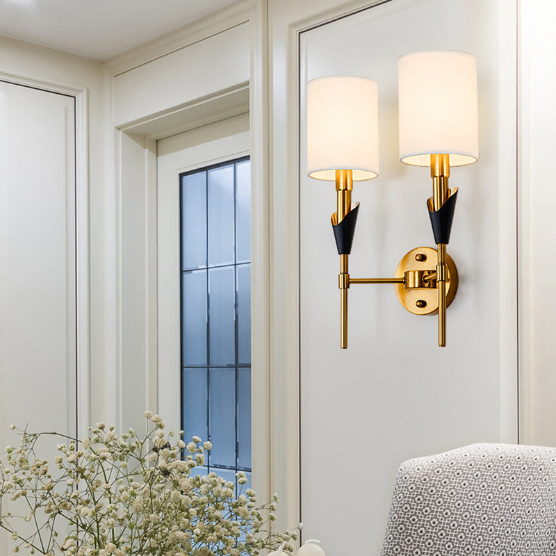 Nordic Style Metall Wandleuchter Zylinder Goldwandlicht mit natürlicher Sackleinen für Schlafzimmer