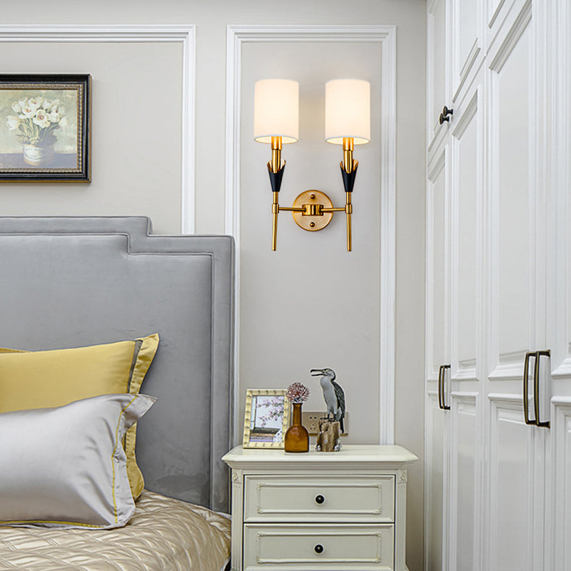 Nordic Style Metall Wandleuchter Zylinder Goldwandlicht mit natürlicher Sackleinen für Schlafzimmer