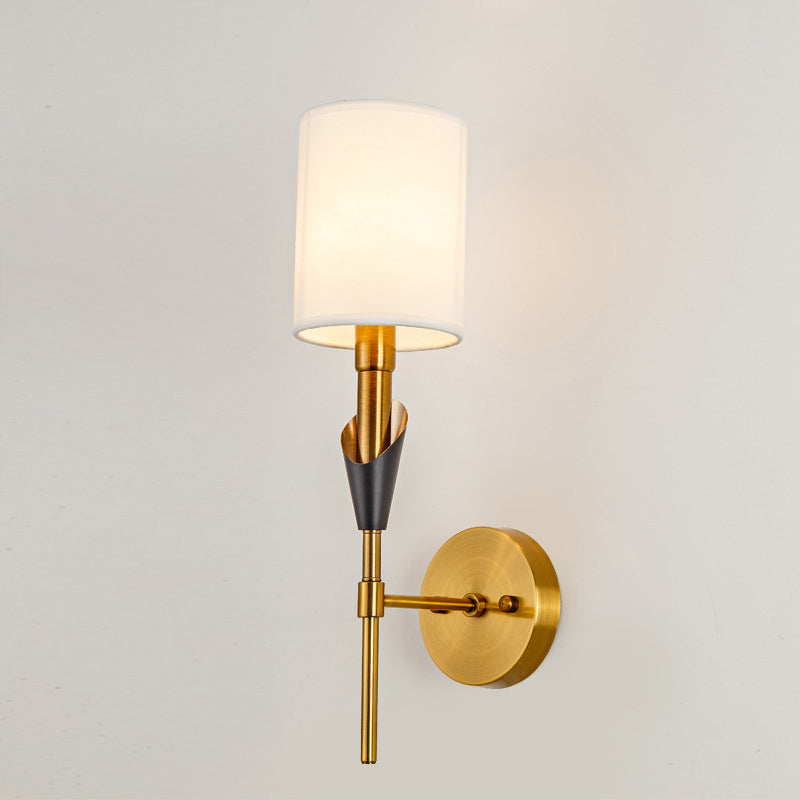 Nordic Style Metall Wandleuchter Zylinder Goldwandlicht mit natürlicher Sackleinen für Schlafzimmer