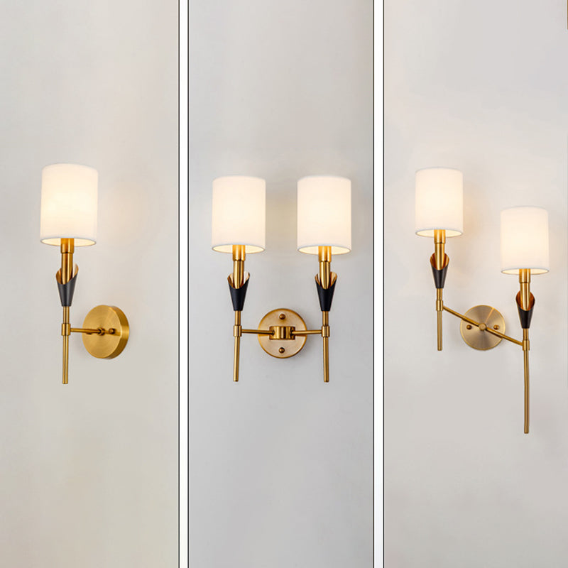 Nordic Style Metall Wandleuchter Zylinder Goldwandlicht mit natürlicher Sackleinen für Schlafzimmer