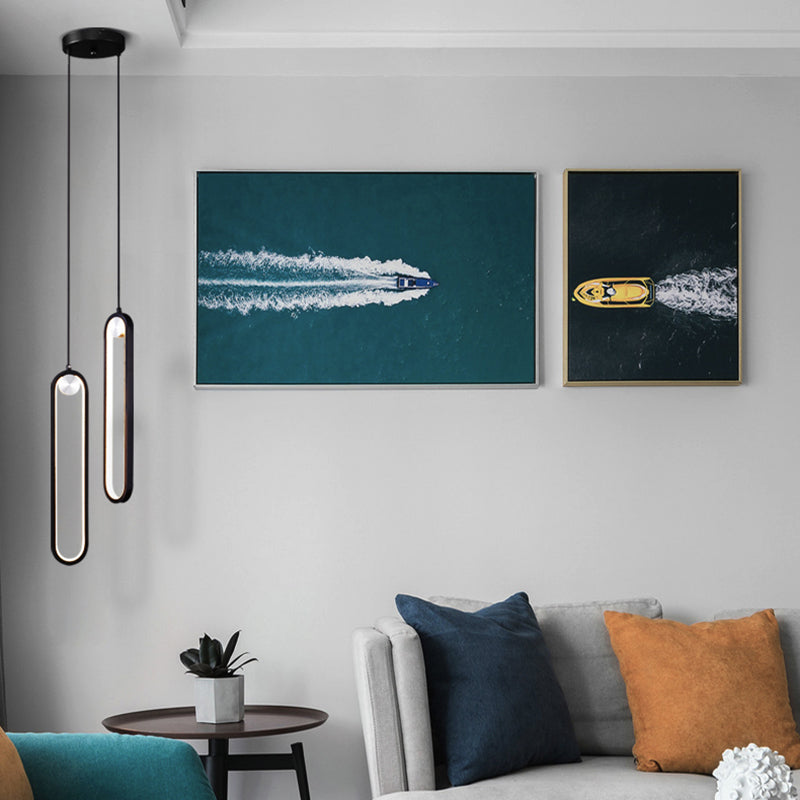 Pendre du salon LED Minimaliste forme ovale Lumière suspendue avec une nuance de gel de silice