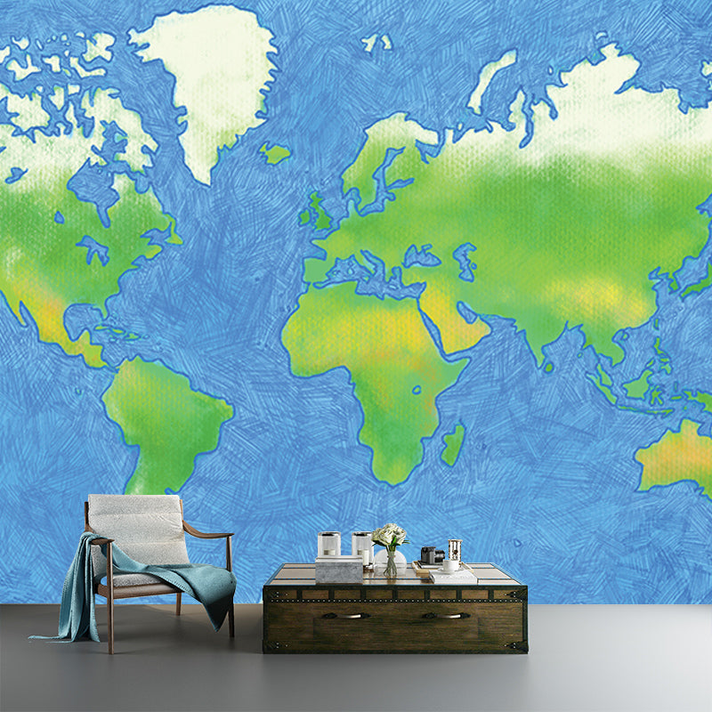 World Map Mildew Resistant Mural Wallpaper Sleeping Room Wall Mural