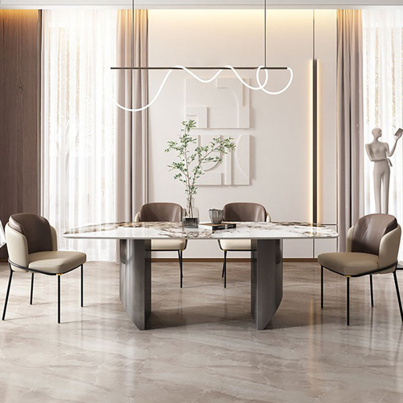 1/2/5/6/7 Pieces Dining Set Modern Sintered Stone Dining Table set with Leather Chairs