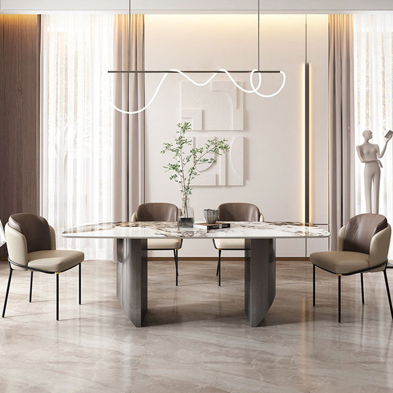 1/2/5/6/7 Pieces Dining Set Modern Sintered Stone Dining Table set with Leather Chairs