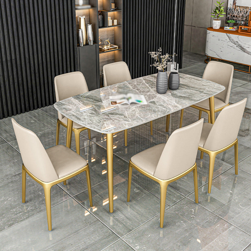 Noordse 1/2/5/7 stukken Dinerset Sintered Stone Eetting Table Set met lederen stoelen