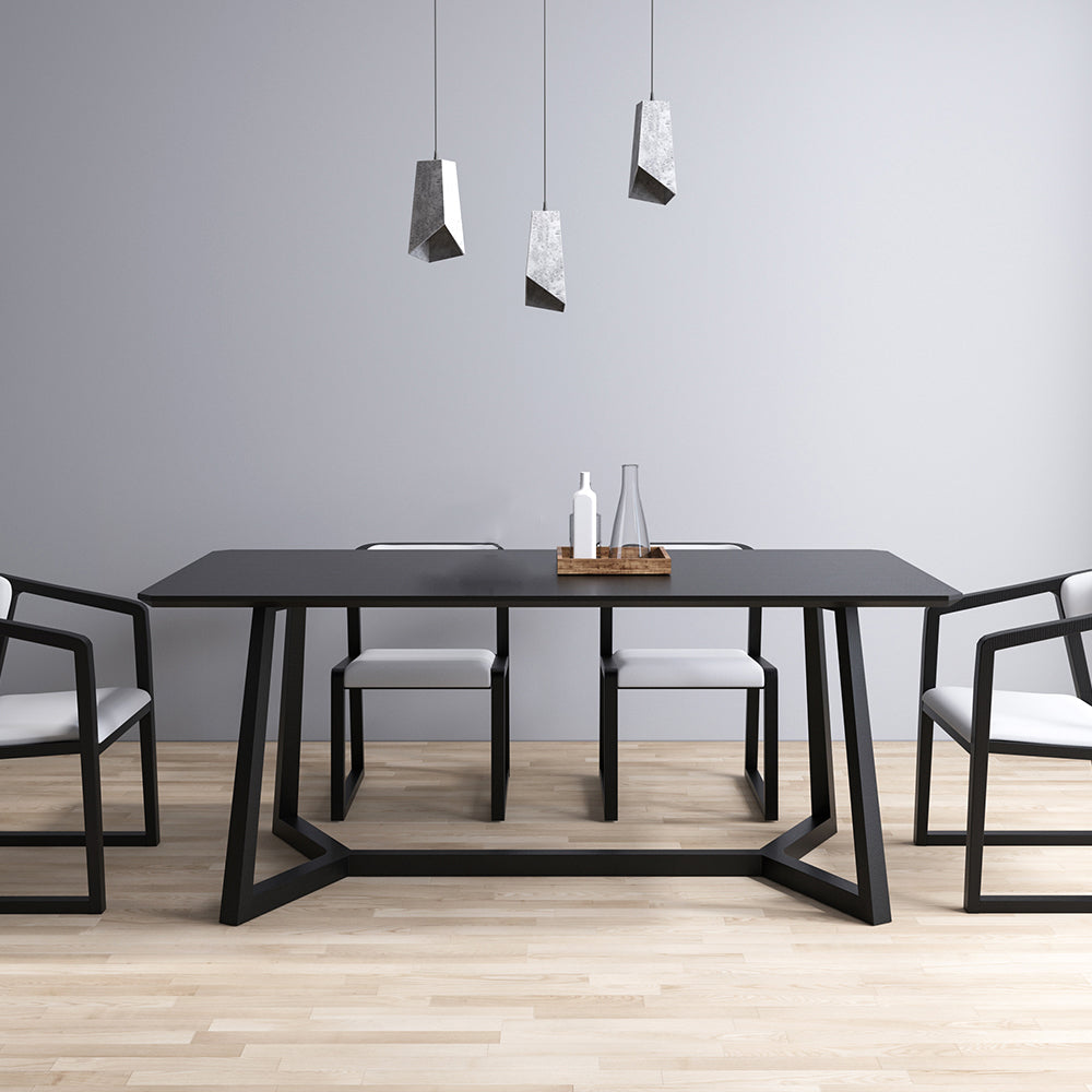 Table à manger industrielle noire rectangle Table en bois massif en pin avec base à chevalets