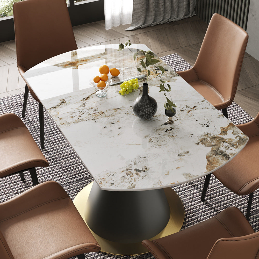 Traditional Luxury Dining Table Round Sintered Stone Pedestal Table with Metal Base