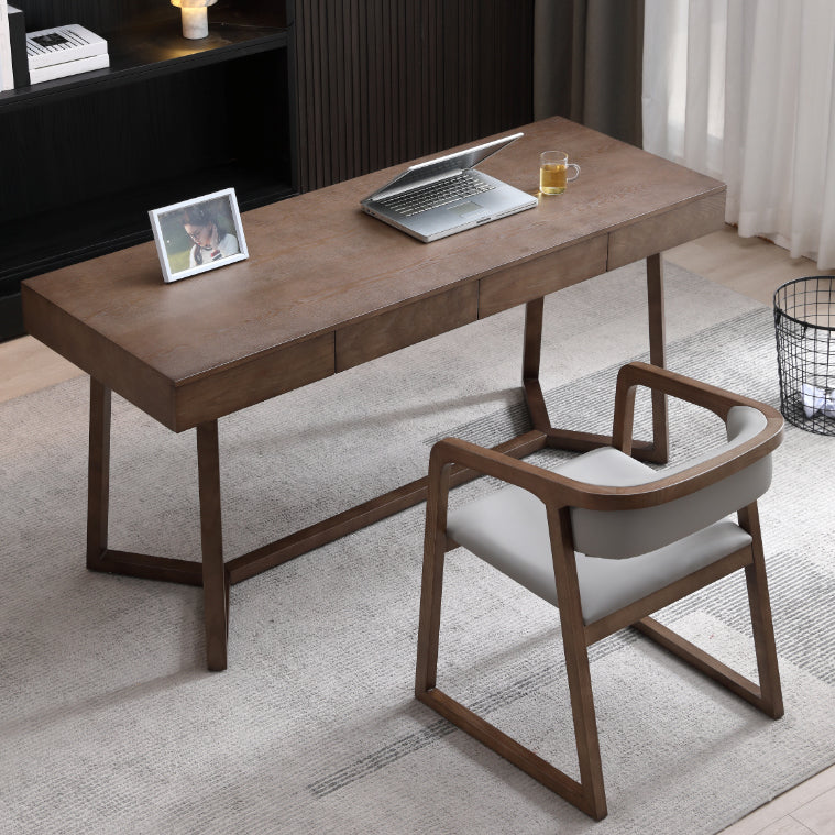 Solid Wood Contemporary Rectangular Dining Table Ash Wood Top Table with Trestle Base