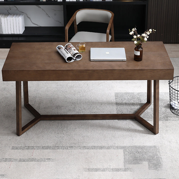 Solid Wood Contemporary Rectangular Dining Table Ash Wood Top Table with Trestle Base