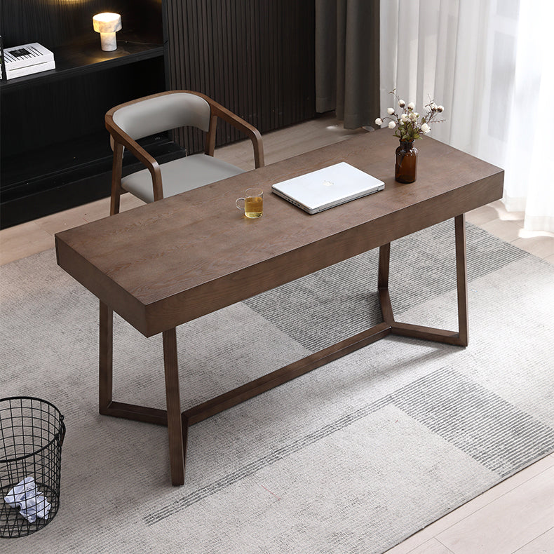 Solid Wood Contemporary Rectangular Dining Table Ash Wood Top Table with Trestle Base