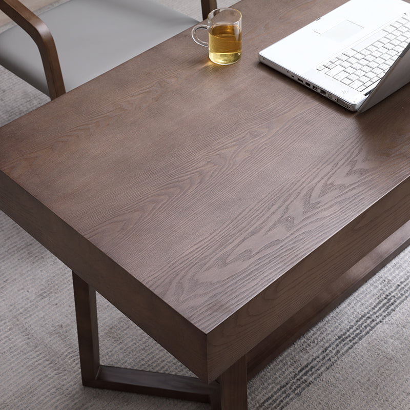 Solid Wood Contemporary Rectangular Dining Table Ash Wood Top Table with Trestle Base