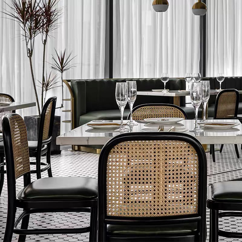 Metal Industrial Pedestal Dining Table Marble Top Table for Dining Room