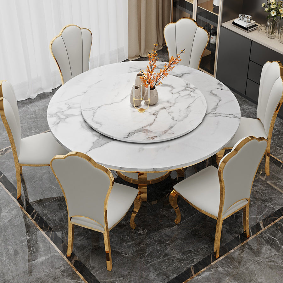 Metal Mesa de comedor redondo tradicional de lujo Mesa interior de mármol con base de pedestal