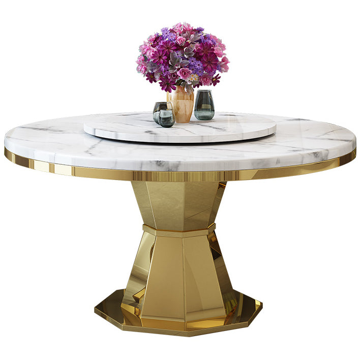 Round Traditional Luxury Dining Table White Sintered Stone Indoor Table with Pedestal Base
