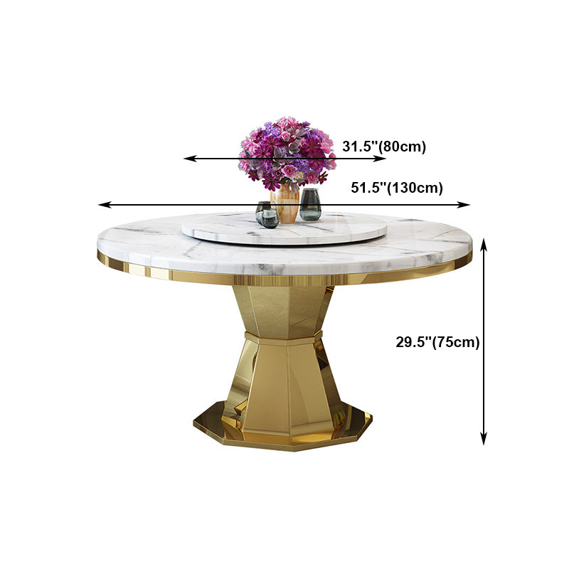 Round Traditional Luxury Dining Table White Sintered Stone Indoor Table with Pedestal Base