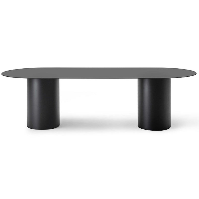 Mesa de comedor de madera maciza ovalada Mesa de comedor moderna con base de pedestal doble