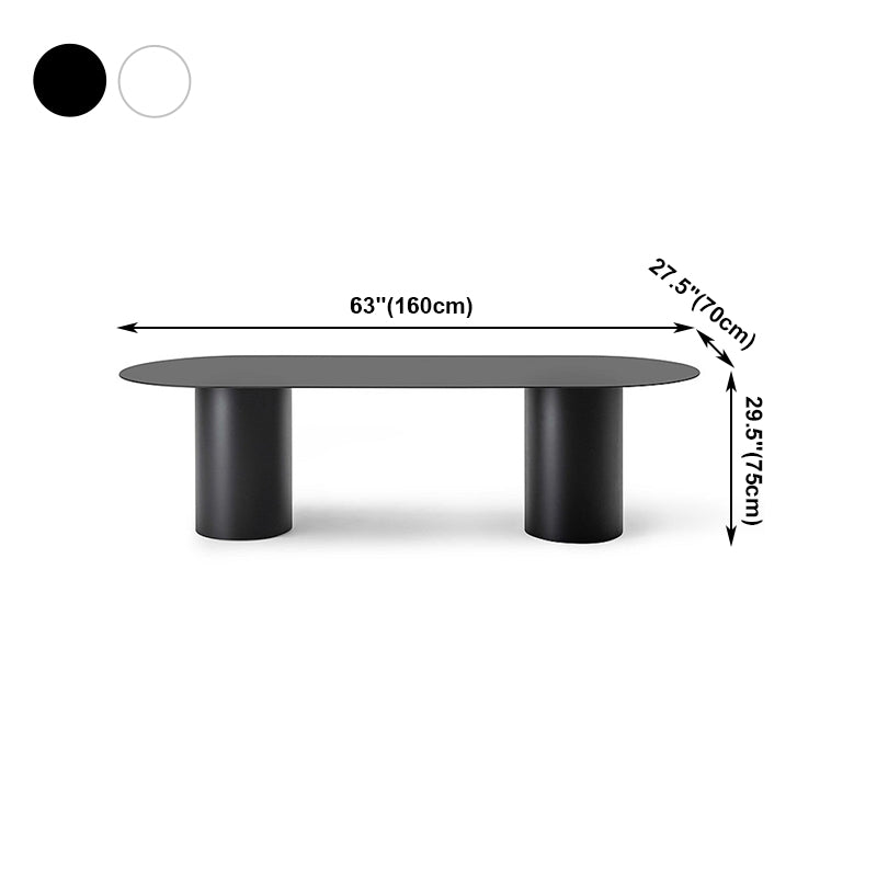 Mesa de comedor de madera maciza ovalada Mesa de comedor moderna con base de pedestal doble