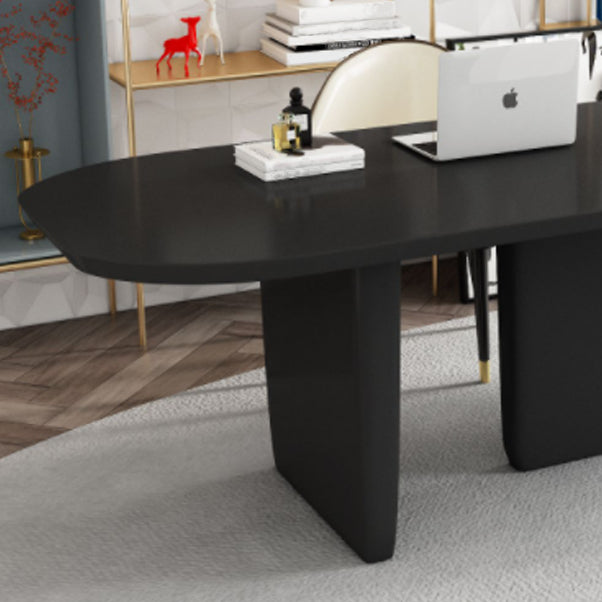 Mesa de comedor de madera maciza rectángulo mesa moderna con base de pedestal doble