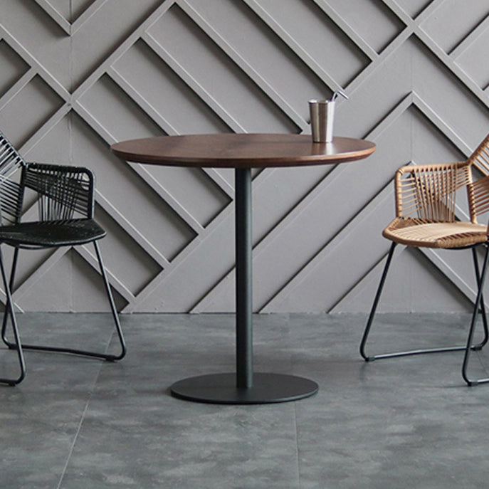 Modern Artificial Wood Table Round Dining Table with Metal Pedestal Base for Restaurant