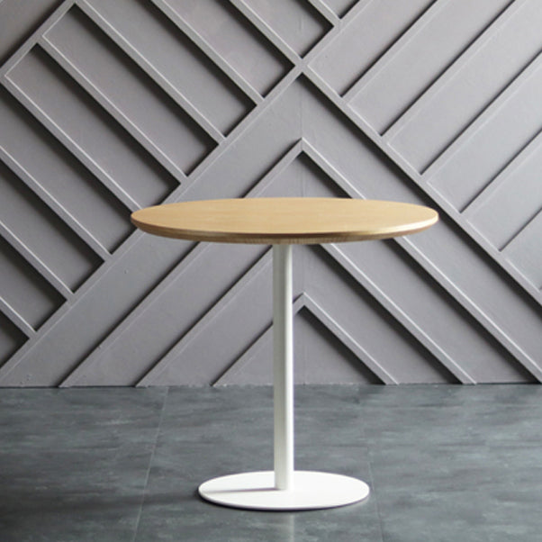 Modern Artificial Wood Table Round Dining Table with Metal Pedestal Base for Restaurant