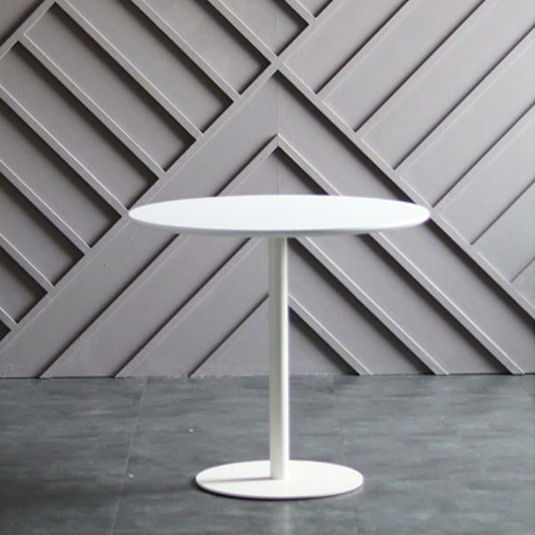 Modern Artificial Wood Table Round Dining Table with Metal Pedestal Base for Restaurant