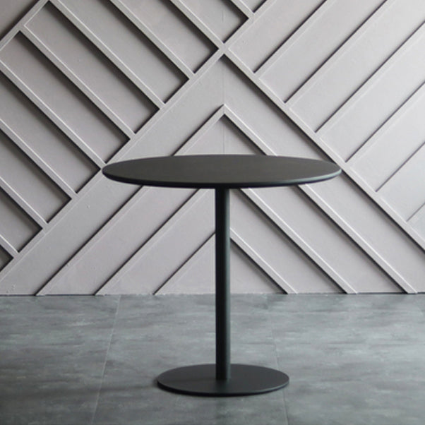 Modern Artificial Wood Table Round Dining Table with Metal Pedestal Base for Restaurant