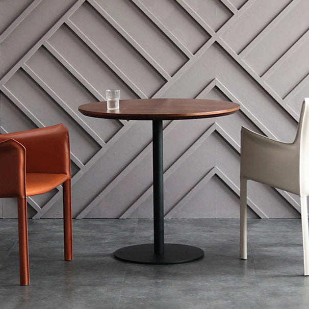 Modern Artificial Wood Table Round Dining Table with Metal Pedestal Base for Restaurant