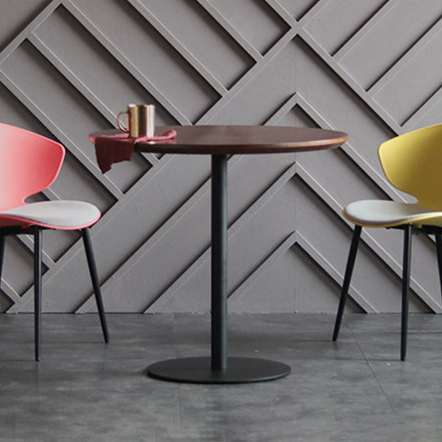 Modern Artificial Wood Table Round Dining Table with Metal Pedestal Base for Restaurant