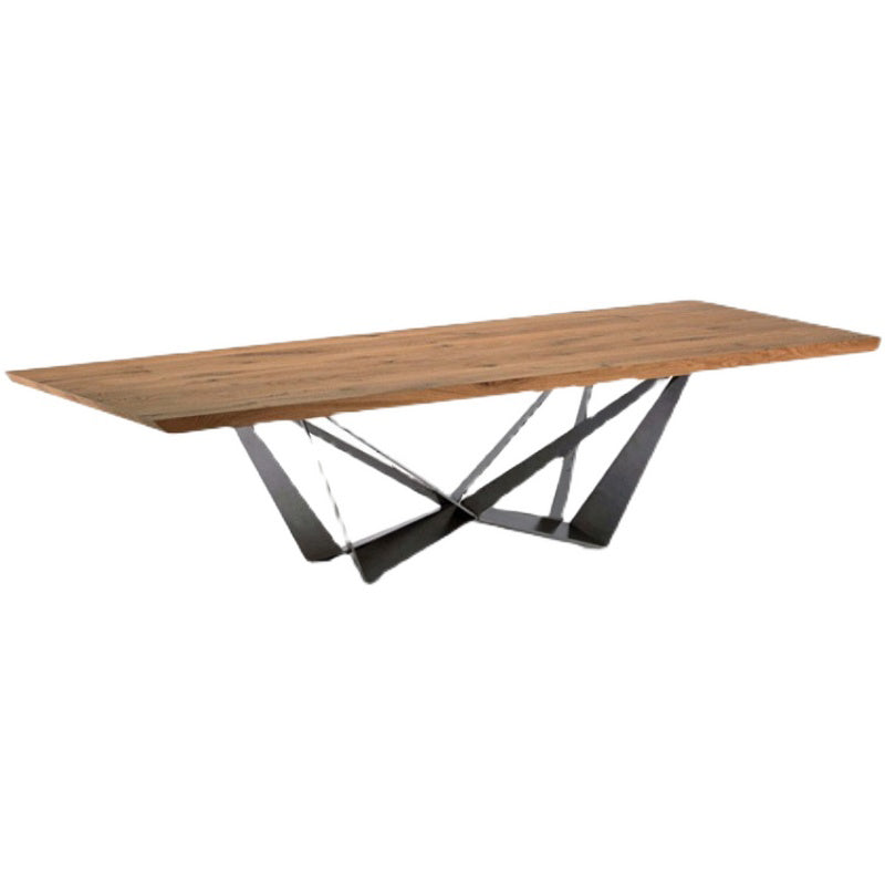 Industrial Solid Wood Table Kitchen Rectangle Dining Table with Black Metal Pedestal Base