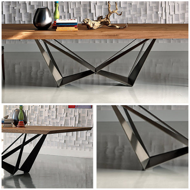 Industrial Solid Wood Table Kitchen Rectangle Dining Table with Black Metal Pedestal Base