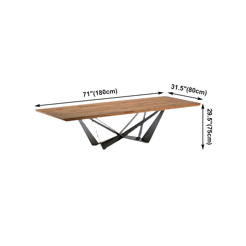 Industrial Solid Wood Table Kitchen Rectangle Dining Table with Black Metal Pedestal Base