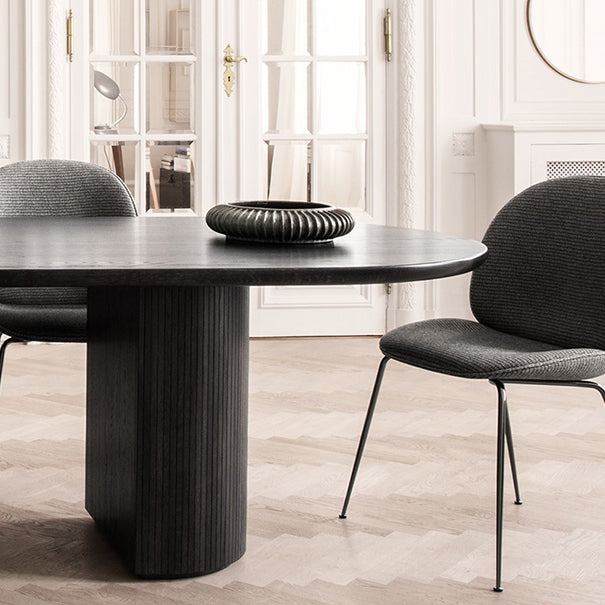 Modern Oval Double Pedestal Table Solid Wood Black Fixed Table for Kitchen