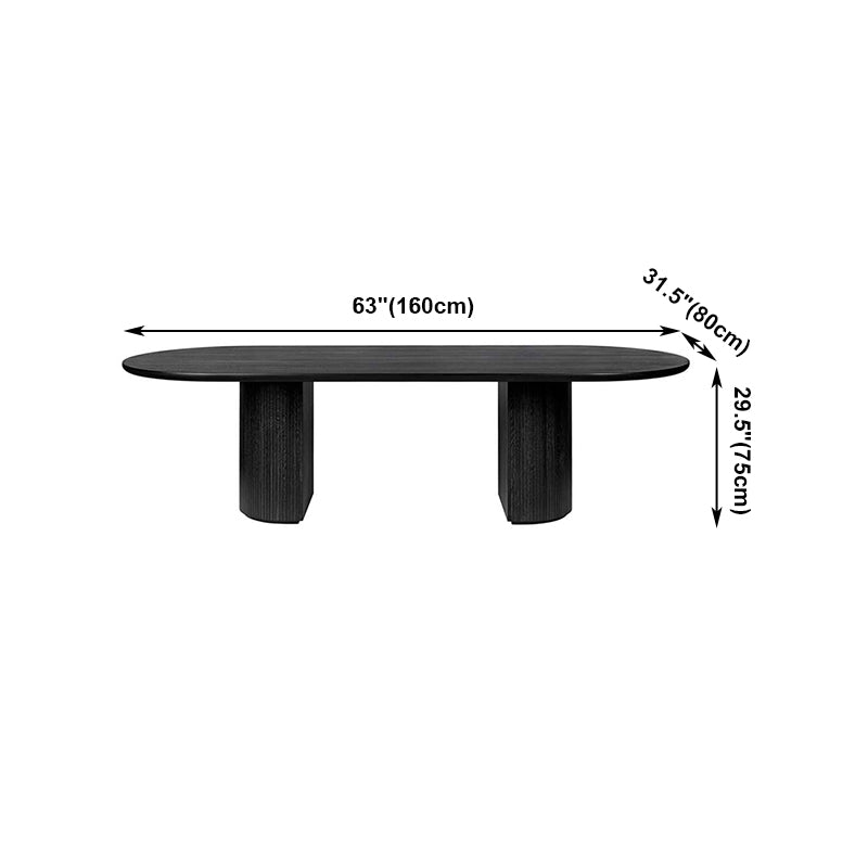 Modern Oval Double Pedestal Table Solid Wood Black Fixed Table for Kitchen