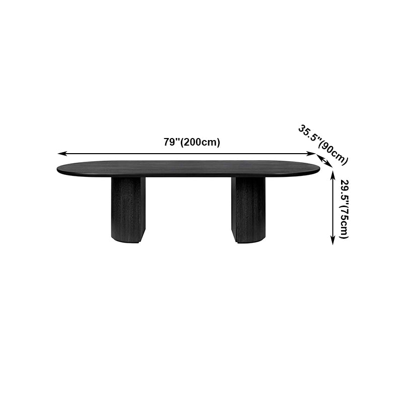 Modern Oval Double Pedestal Table Solid Wood Black Fixed Table for Kitchen
