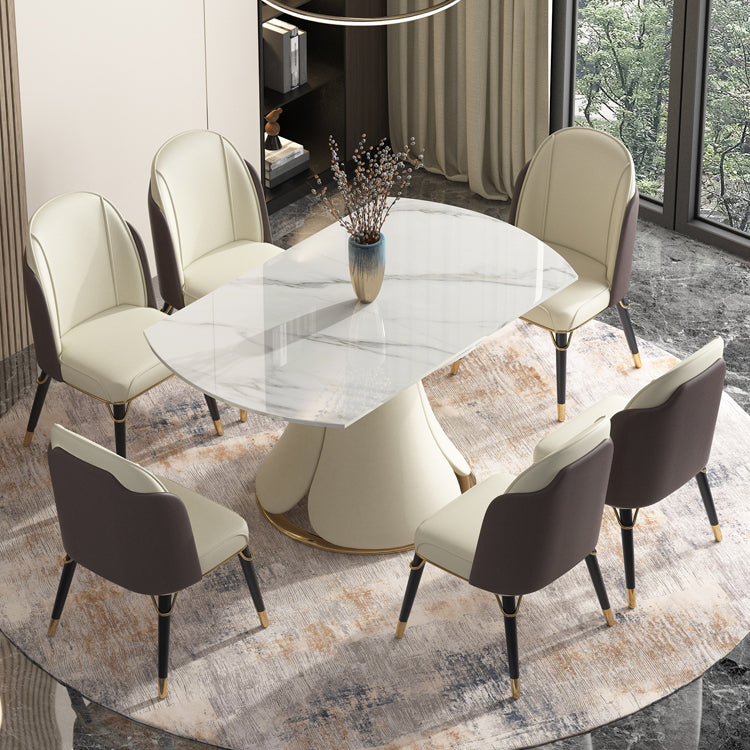 Table extensible avec plateau en pierre frittée, table ronde moderne avec socle