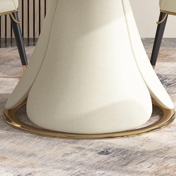 Table extensible avec plateau en pierre frittée, table ronde moderne avec socle
