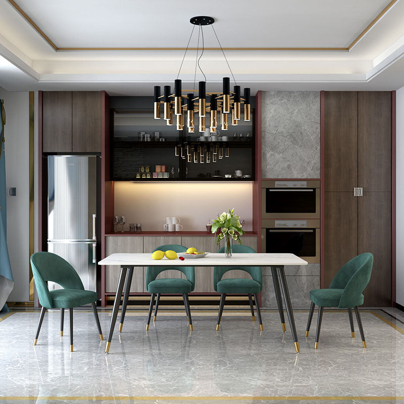 Sillas de comedor Nordic Glam, sillas laterales sin brazos con respaldo abierto para cocina con patas de metal