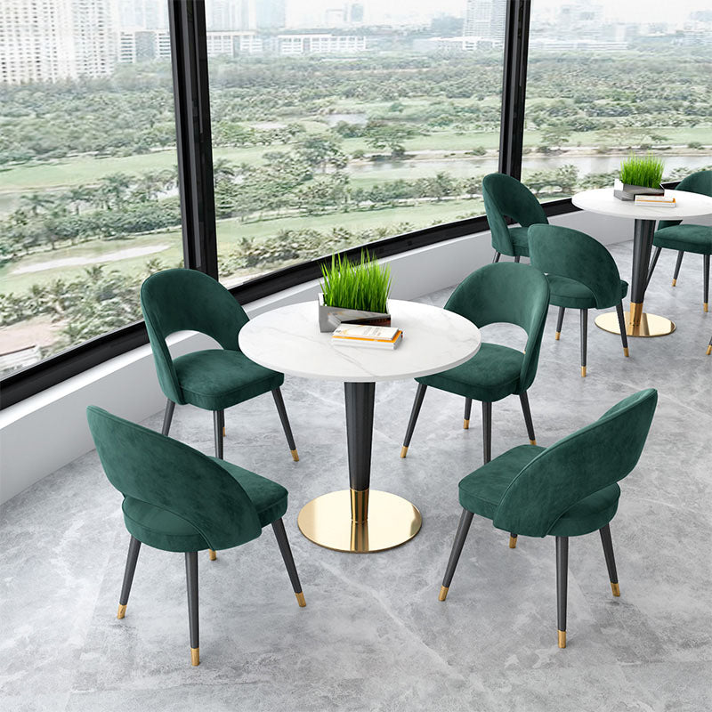Sillas de comedor Nordic Glam, sillas laterales sin brazos con respaldo abierto para cocina con patas de metal