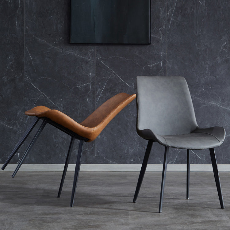 Silla lateral de cuero contemporánea para restaurante Silla de comedor con respaldo sólido