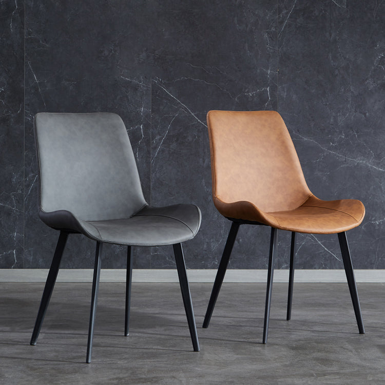 Silla lateral de cuero contemporánea para restaurante Silla de comedor con respaldo sólido